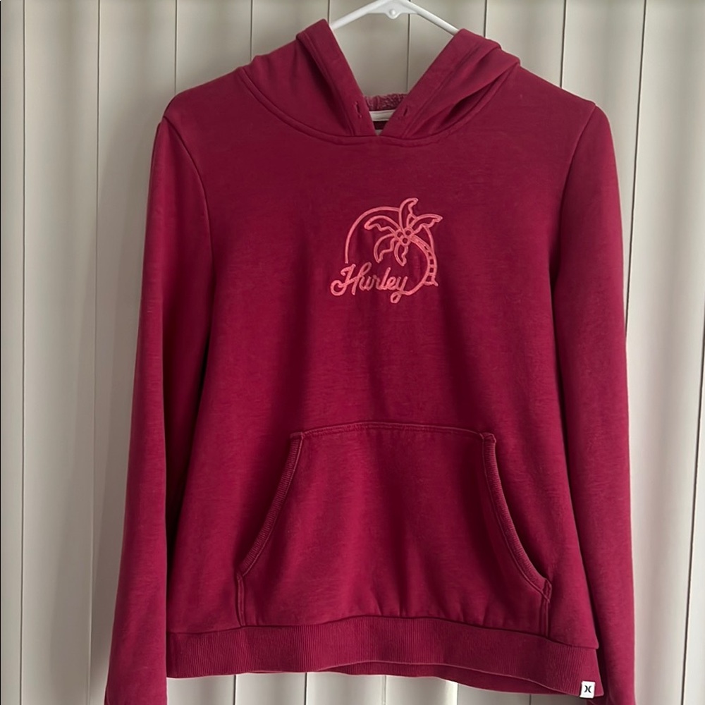 Hurley Maroon Hoodie with Pink Palm Logo